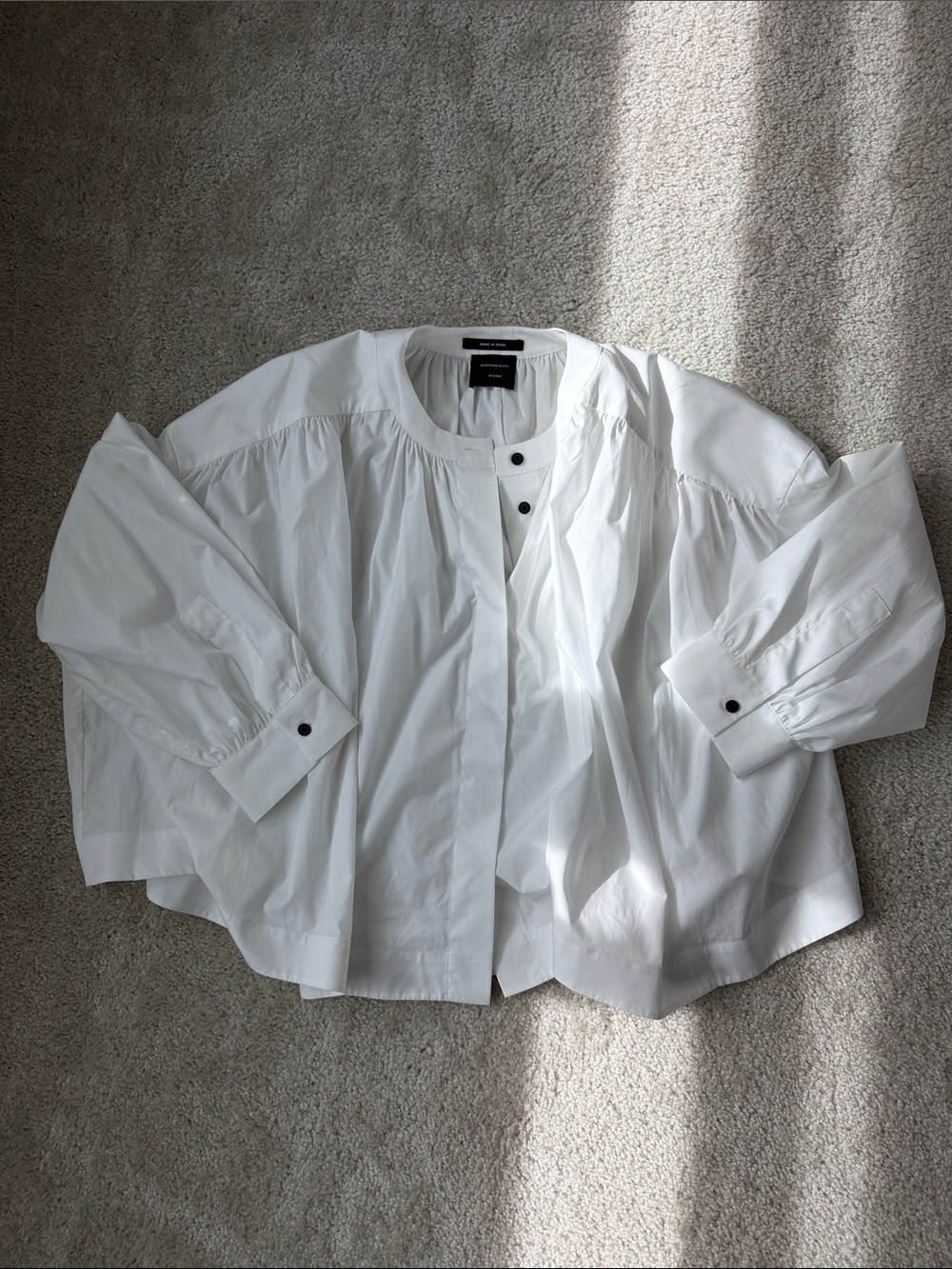 Massimo Dutti Studio White Blouse with Black Buttons